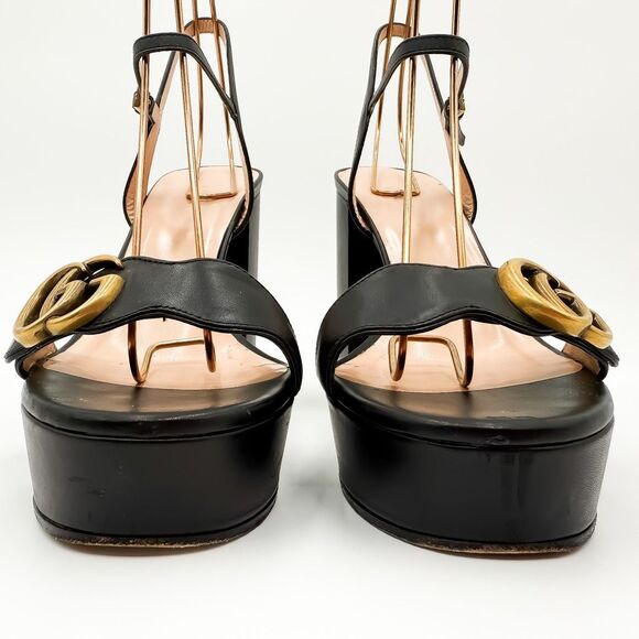 Gucci Marmont GG Platform Sandals EU 38 US 8 Black Leather Block High Heel - Picture 7 of 15
